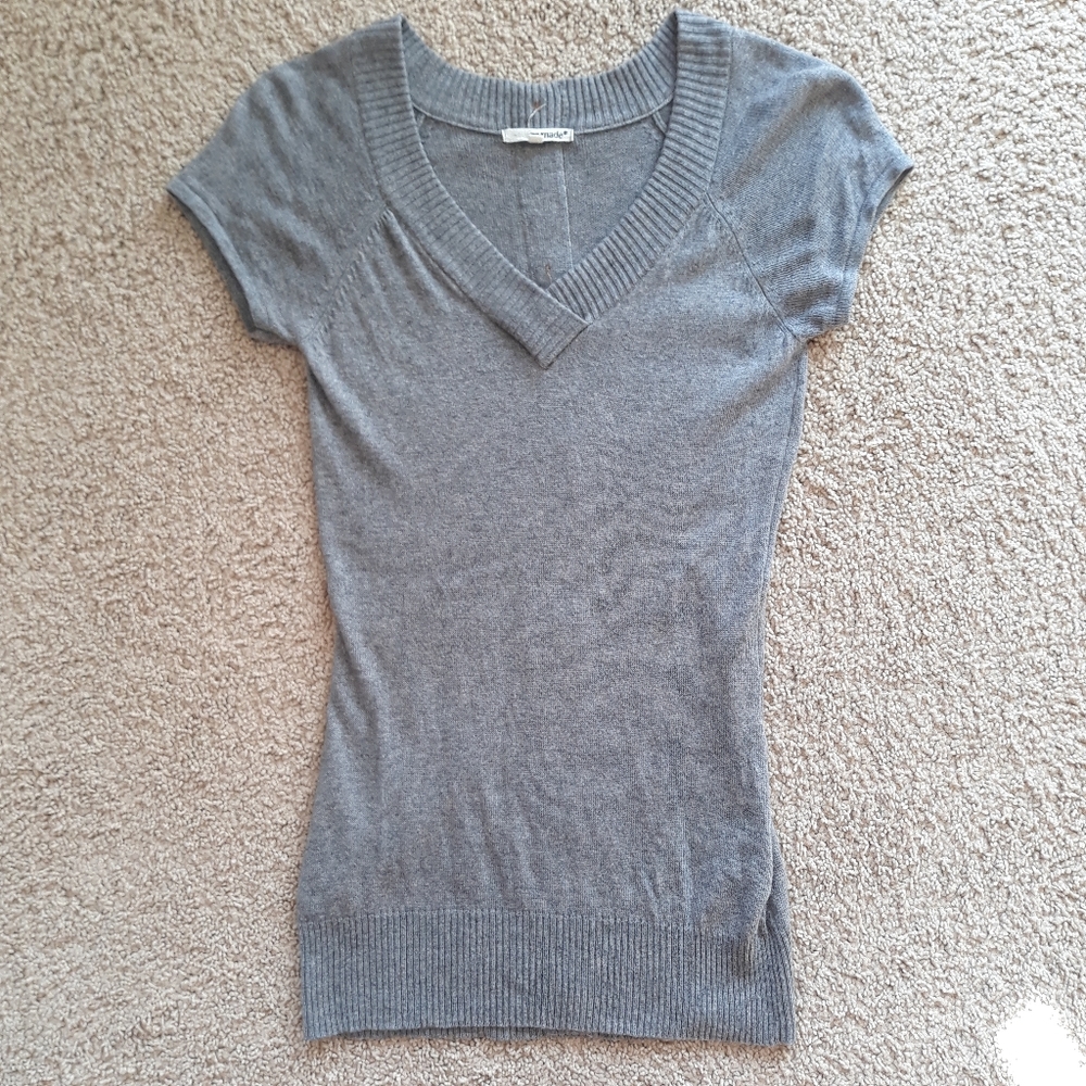 LA Made Gray Tunic Soft Sweater Wood Buttons